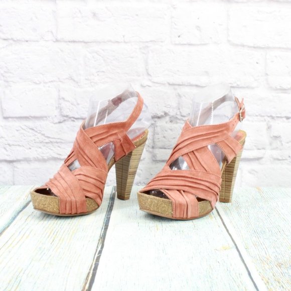 Cordani Pink Coral Strappy Leather Buckle Cork Sole Pump Sandals Size 7 - Picture 2 of 9